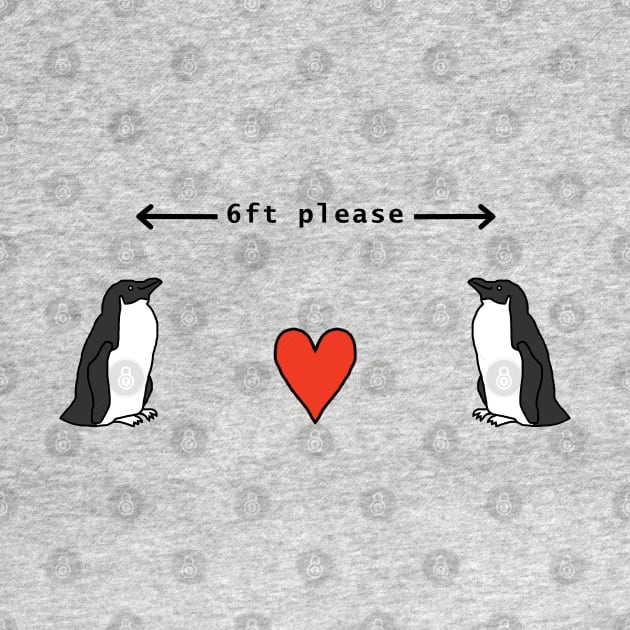 Funny Social Distancing Penguins Red Heart by ellenhenryart